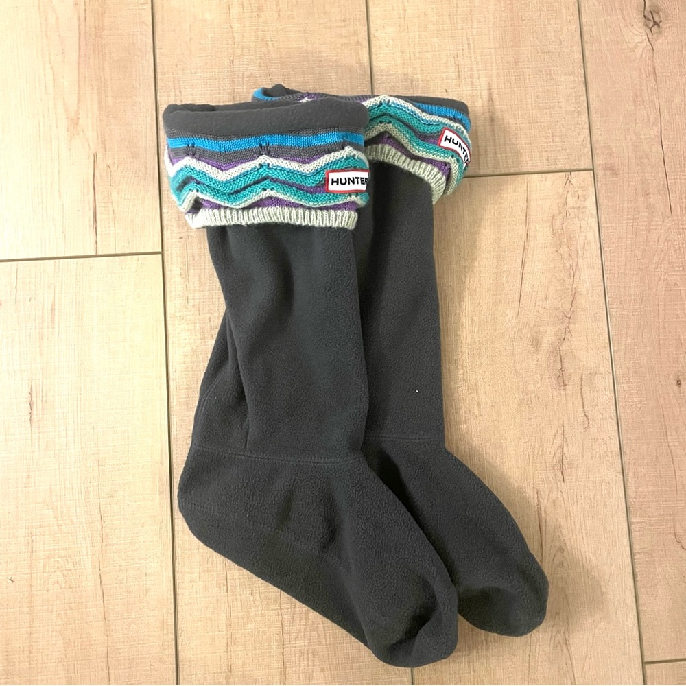Hunter Gray Teal/Purple ZigZag Striped Fleece Boot Socks Size M 5-7